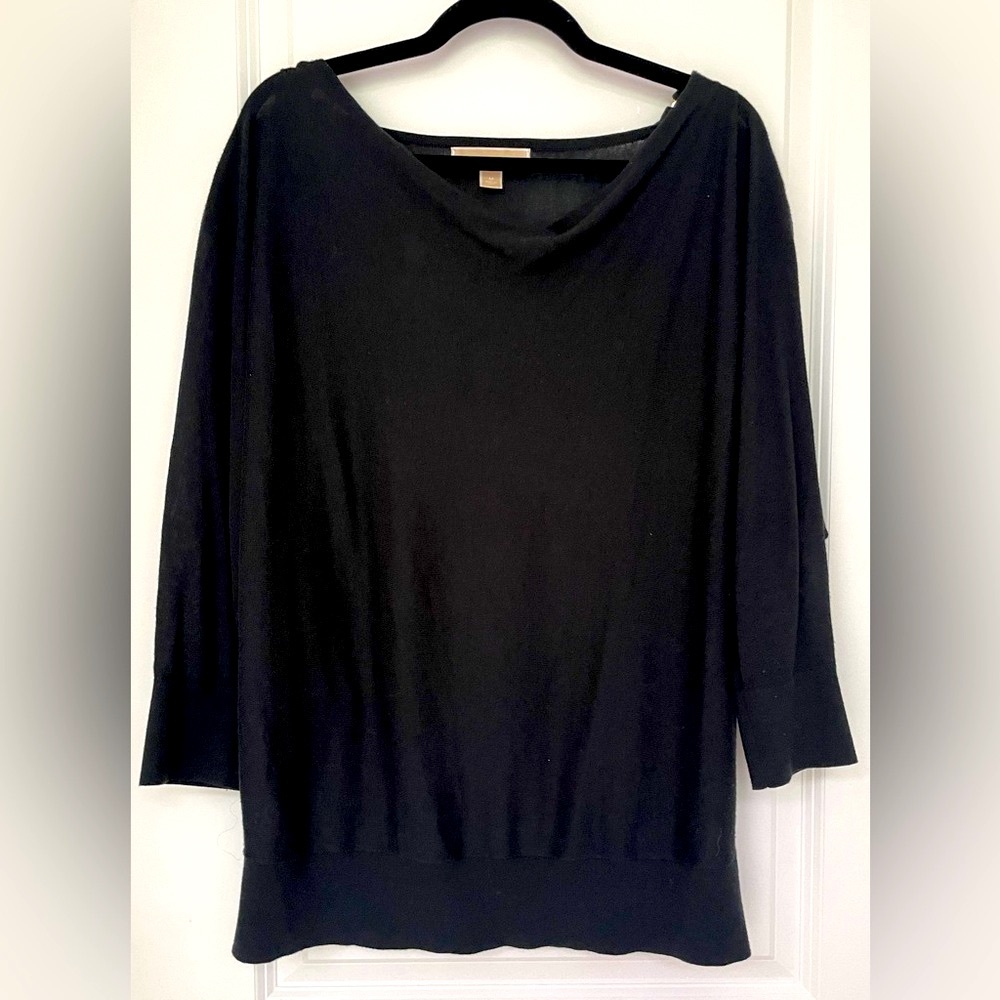 Michael Kors Womens Medium Black Lightweight Sweater Gold Zipper Detaili…